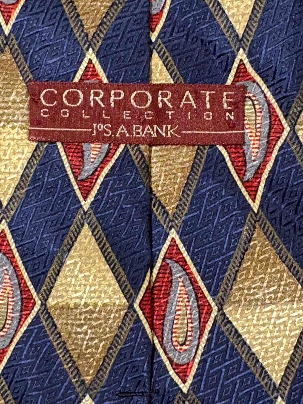 Jos. A. Bank Vintage Corporate Collection Silk Tie Navy Gold Diamond Geometric